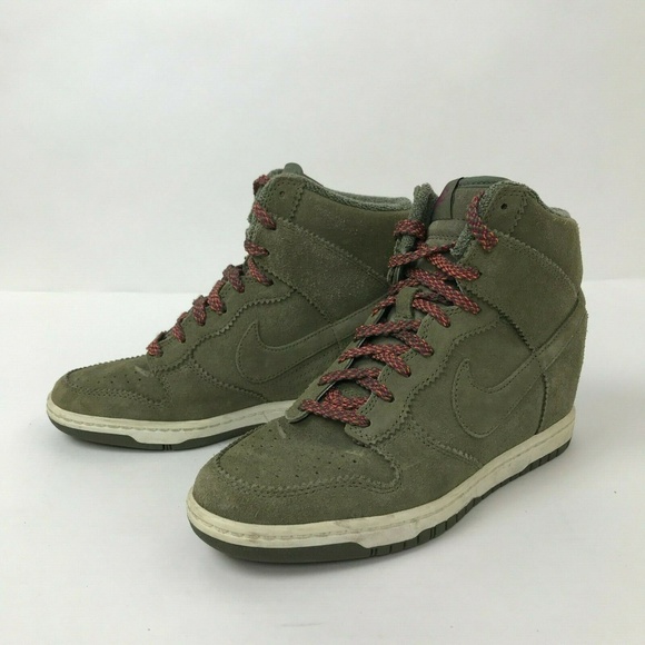olive green nike wedge sneakers